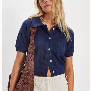 Free People On Point Sweatshirt Polo, Peacoat, Size XL